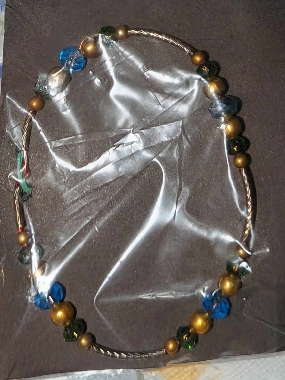 Gold-Tone Bracelet with Blue and Green Crystal Beads